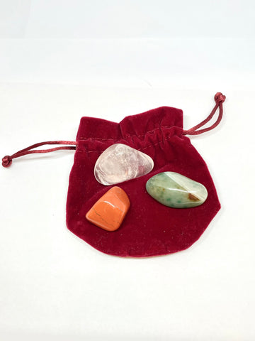 Confidence Stones(set of 3)-Green Agate, White Quartz, Red Jasper